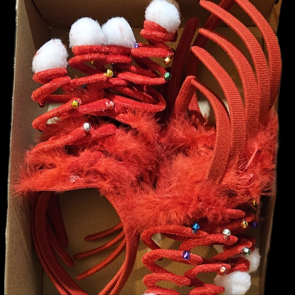 10 Funny Christmas Tree Hair Bands.  Hair Bands red with colored beads. - Picture 3 of 10